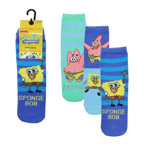Sponge Bob Jungen Mädchen Socken 3er Pack 4 Größen 3 Designs 3 Paar Patrick Neu