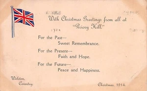 PRIORY HILL, WOLSTON, COVENTRY - CHRISTMAS 1914 - GREETINGS POSTCARD #243015 - Picture 1 of 2
