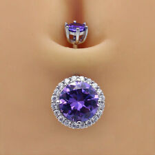 2.10Ct Round Cut Amethyst Women's Belly Button Simulated 14k White Gold Finish