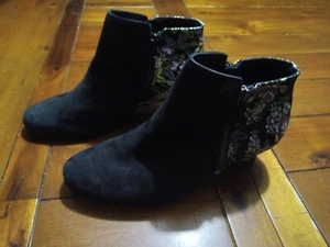 Hotter Shoes Size 6, Hotter Suede Leather Floral Brocade Ankle Boots, Color:... - Picture 1 of 12