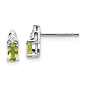 14K Solid White Gold Peridot Diamond Dangle Stud Earrings - Picture 1 of 5