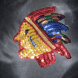 Native American Head Shot ￼Sequin Sew On Appliqué 5”x6” - Picture 1 of 5