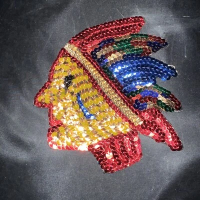 Native American Head Shot ￼Sequin Sew On Appliqué 5”x6” - Image 1 of 4