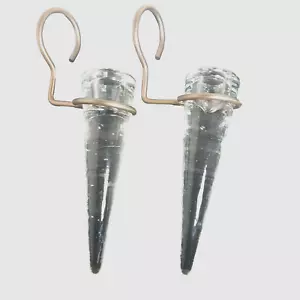 V,set of 2 Crystal clear Glass clear candleholder with wall hanging metal hook. - Picture 1 of 11