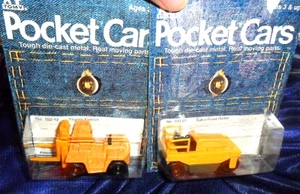 2 LOT 1974 Tomica TOMY Japan Pocket Cars SAKAI ROAD ROLLER & TOYOTA FORKLIFT - Picture 1 of 3