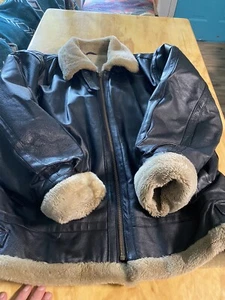VTG Wilda Genuine Leather Sherpa Lined Flight Bomber B3 Style Coat, Black Size L - Picture 1 of 8