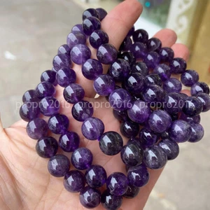 Lots 5 Pcs Natural Amethyst Round Gems Beads Stretch Bracelet 7.5'' 6/8/10/12mm - Picture 1 of 9