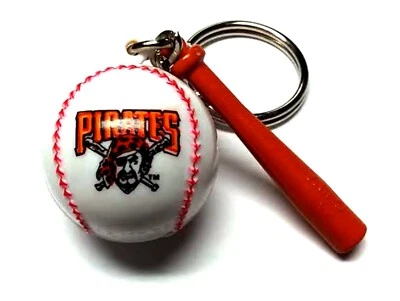 PITTSBURGH PIRATES KEYCHAIN BALL & BAT 1" ROUND BALL LICENSED NEW MLB CHARM PULL - Image 1 of 2