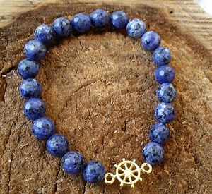 Brazalete de cuentas de piedras preciosas curativas de piedra preciosa de oro y lapislázuli natural para hombre - Imagen 1 de 5