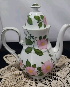 Caffettiera da tè alta tedesca vintage Tirschenreuth Baviera rosa floreale mai usata - Foto 1 di 15