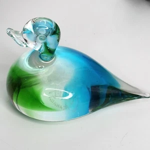 Vintage Chalet Art Glass Duck Goose Unmarked Blue And Green Heavy Paperweight - Picture 1 of 7