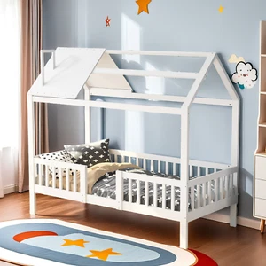 Hausbett 200x90 Kinderbett mit Rausfallschutz Baumhausbett Lattenrost Spielbett - Bild 1 von 12
