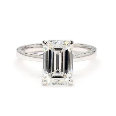 3.08 Cts Emerald Cut E VVS2 Lab Grown CVD Diamond Ring Solitaire 14k White Gold - Image 1 of 4