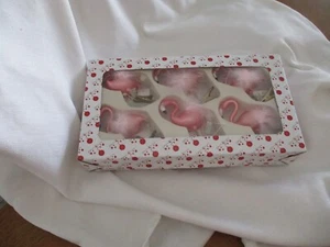 Dillards mundgeblasenes Glas rosa Flamingo Clip Weihnachtsschmuck Box mit 6 nie benutzt - Bild 1 von 3