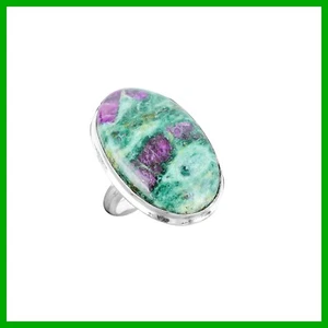 Mothers day Sale Oval Ruby Fuchsite Stone 925 Silver Bezel Promise Wedding Ring - Picture 1 of 7