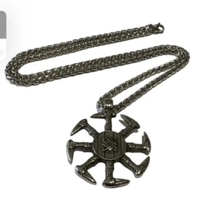 Vintage Schmuck Edelstahl doppelseitig Kolovrat Symbol Anhänger Halskette - Bild 1 von 6