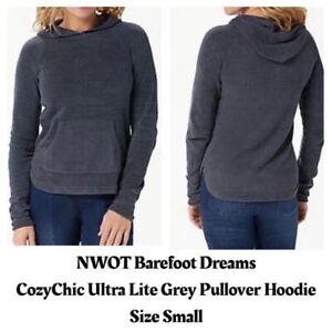 NWOT Barefoot Dreams CozyChic Ultra Lite Grey Pullover Hoodie Size Small
