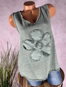 NEU SOMMER Top VNeck Italy XL BLUME salbei 36 38 40 - Bild 1 von 4