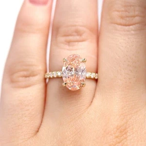 Fancy pink Oval lab grown diamond Ring 3ct Oval - Picture 1 of 5