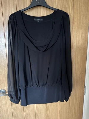 Coast Size 12 scoop draped cowl neck Long sheer Sleeved Top with deep hem - Image 1 of 4