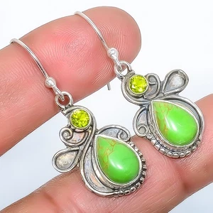 Copper Green Turquoise Silver Plated Earring 1.56" E1765-7, Christmas Gift - Picture 1 of 3