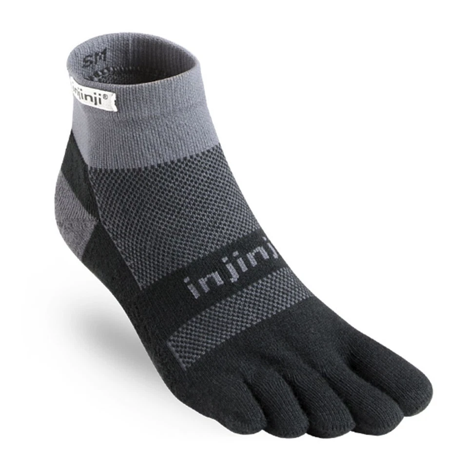 Injinji Run Midweight Mini Crew Five Finger Running Toe Socks Black/Grey - Image 1 of 1
