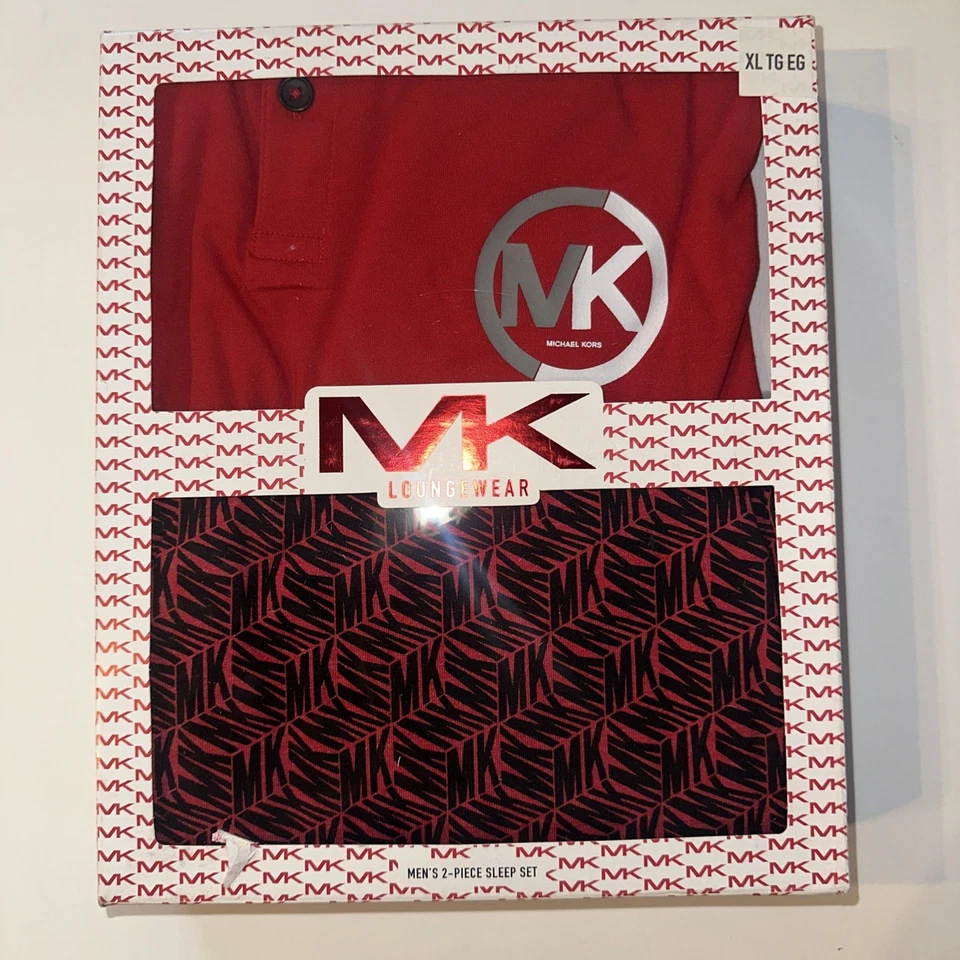 Conjunto de pijama manga larga Michael Kors MK XL para hombre ropa de salón rojo negro suave Foto 1 de 2
