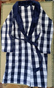 Hastens Herren Baumwolle Langarm Gingham Print Taille gebunden Morgenmantel Blau Größe XL - Bild 1 von 3