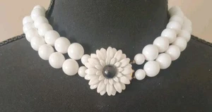 Collar Gargantilla Doble Hilo Margarita Negro/Blanco Sin Firmar De Colección - Imagen 1 de 19