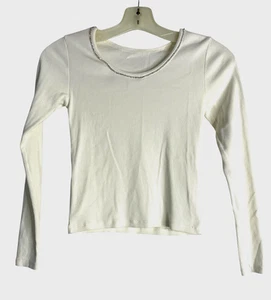 ZARA KIDS Girls 11 - 12 Top Ivory Ribbed Bling Sparkle Beaded Neck Long Sleeve - Picture 1 of 3