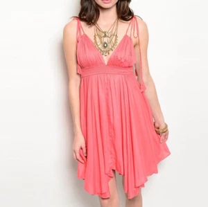 Women's Deep Plunge Empire Waist Asymmetric Hem Flowy Dress - Picture 1 of 2