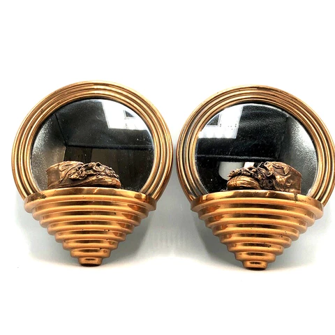 1940s 30's Copper Art Deco Wall Mirror Bronze Vintage Shelf Baby Shoe Decor Cover