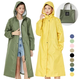 Women Waterproof Long Rain Coat Hooded Trench Jacket Windbreaker Outdoor Hiking - Picture 1 of 21