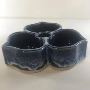 Studio Pottery Signed “Bay” Blue White drip glaze planter/ Divided Dish Flower - Picture 1 of 10