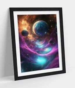 PSYCHEDELIC PLANETS IN SPACE ART -FRAMED WALL ART POSTER PAPER PRINT - Picture 1 of 10
