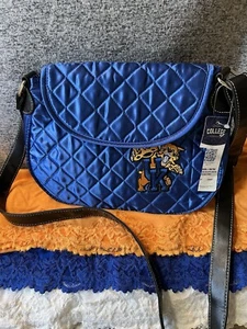 UK Royal Blue Quilted Nylon Cat Flap Snap PVC Messenger Shoulder Bag/Crossbody - Picture 1 of 12