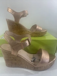 TED BAKER Rose Gold Leather Wedge heels. Ankle Strap. Size 8 - Picture 1 of 11