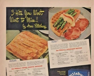 1948 Pillsbury Pancake Mix Vintage Print Ad 3 Hits You Won't Want To Miss - Picture 1 of 2
