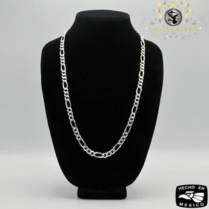 Catena da uomo in argento sterling 8 mm Cadena Figaro taglio pavè Plata de Mexico massiccio 925 - Foto 1 di 6