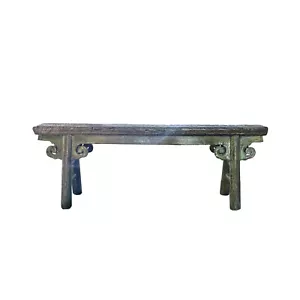 Distressed Brown Olive Green Village Slim Narrow Scroll Apron Wood Bench ws4544 - Picture 1 of 5