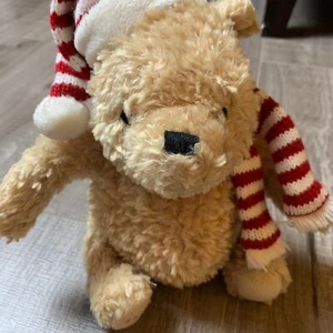 Disney CLASSIC POOH HOLIDAY 2005 BEAR Stuffed Plush Hat Scarf 8 Inches. - Picture 1 of 6