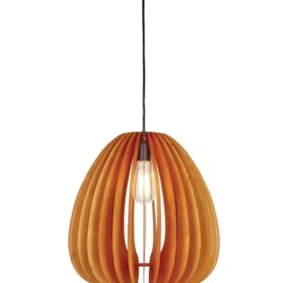 Designers Fountain Lika 60-Watt 1-Light Black Pendant with Mehana Wood Shade - Image 1 of 4