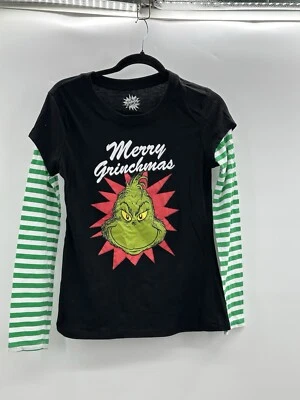 Dr. Seuss Merry Grinchmas Christmas Long Sleeve Striped Sleeve Shirt XL JR - Image 1 of 4