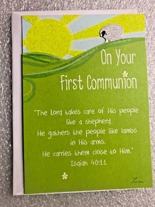 COMMUNION CARD RECYCLED PAPER GREETINGS "ON YOUR FIRST COMMUNION THE LORD..." - Picture 1 of 3