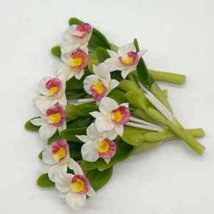 5 Konvolut Miniatur weiße Cattleya Orchideen, Miniatur Garten Puppenhaus 1:12 - Bild 1 von 5