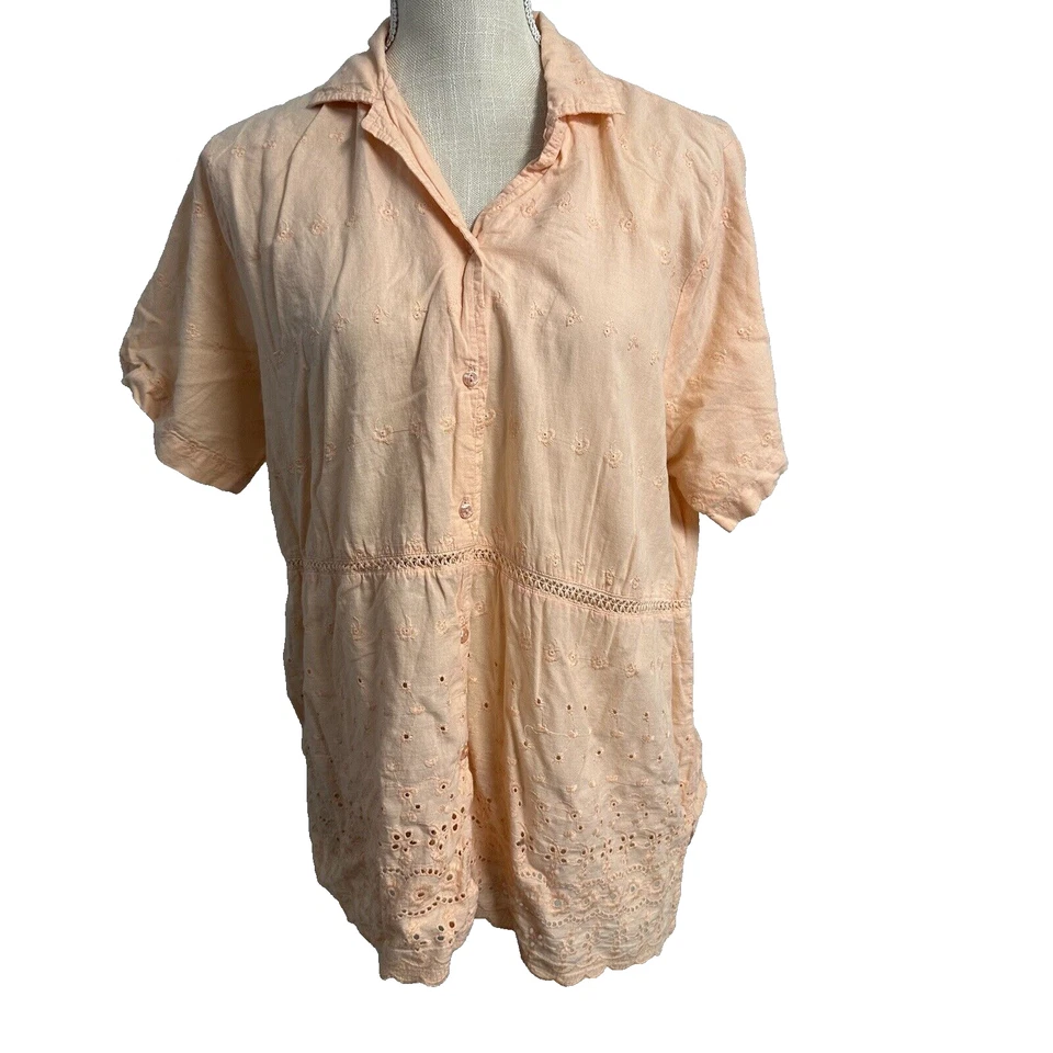 De colección Claudia Richard Melocotón Ojales Floral Cuello Abotonado Ligero 18W Foto 1 de 4