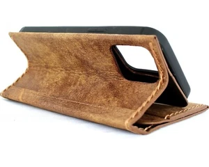Funda de cuero genuina de grano completo para Apple iPhone 11 Pro Max billetera cubierta libro de - Imagen 1 de 10