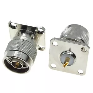 1x N Type Male Plug 4 Hole panel Mount flange with solder cup straight connector - Picture 1 of 3