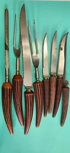 8-Vintage Crown Crest Sheffield England Carving Set Plastic Handle Elk Sharpener - Picture 1 of 18