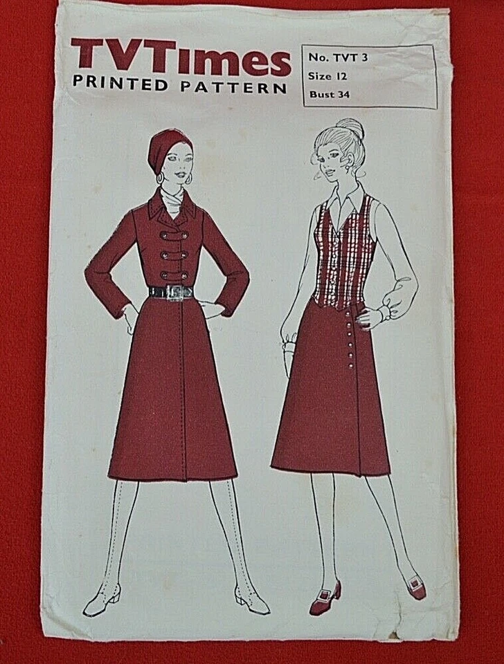 VINTAGE 70s TV TIMES SEWING PATTERN : DRESS, WAISTCOAT, SKIRT!  UNCUT CONDITION - Image 1 of 1
